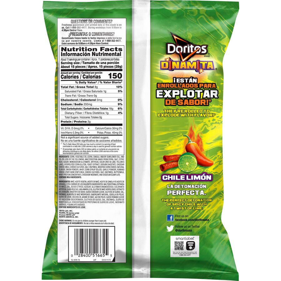 Doritos Dinamita Chile Limon Flavored Rolled Tortilla Chips