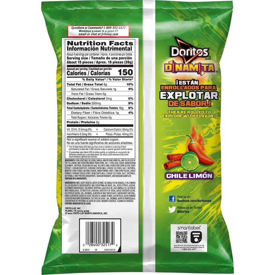 Doritos Dinamita Chile Limon Flavored Rolled Tortilla Chips