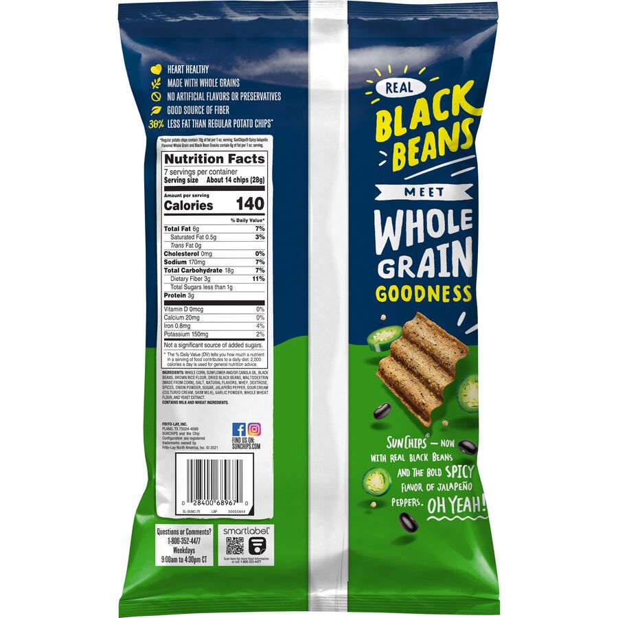 Sunchips Black Bean Spicy Jalapeno Flavored Whole Grain Snacks